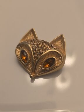 Goldtone Fox Brooch w/ Jeweled Eyes